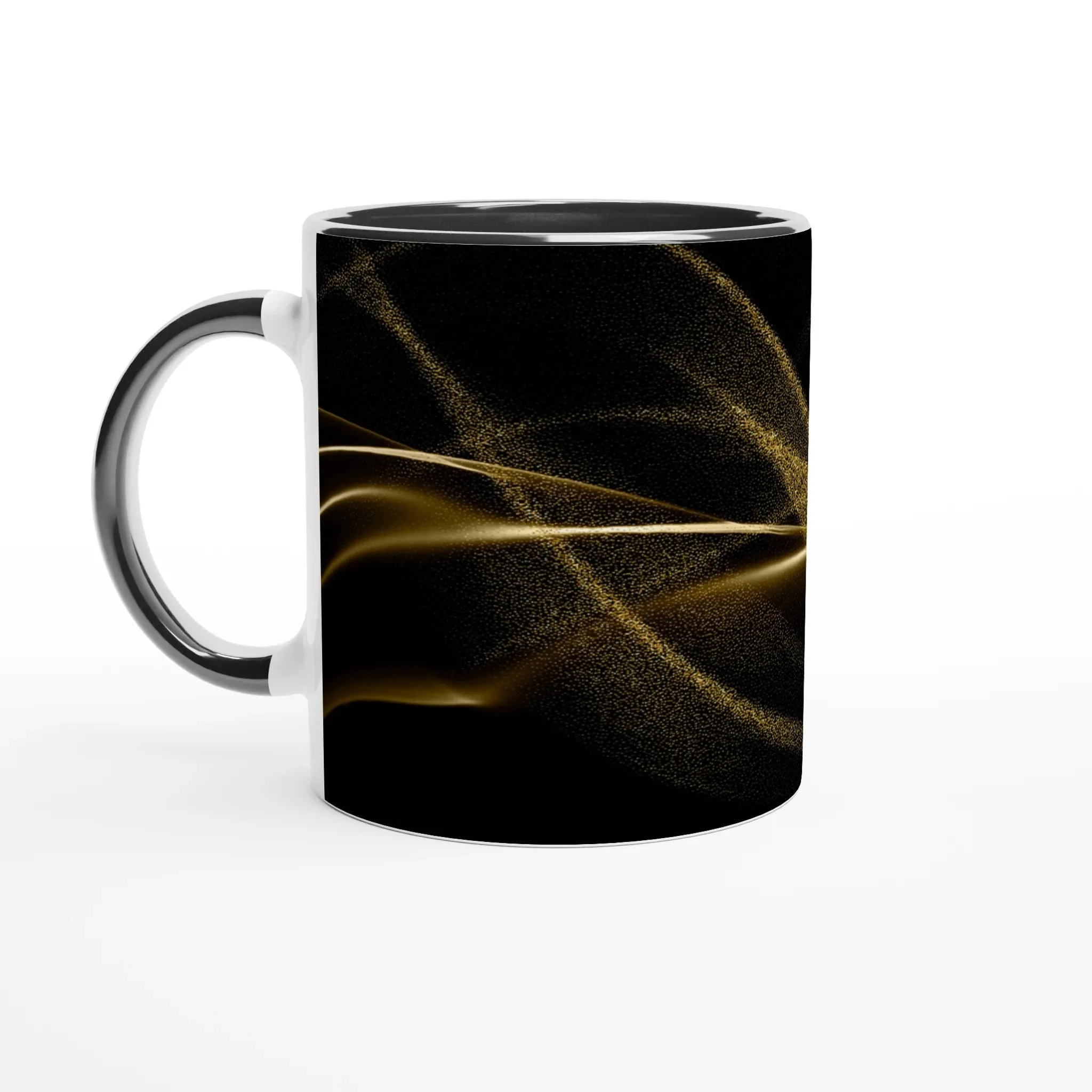 Black and Gold Wavy Dust | Black Ceramic Mug