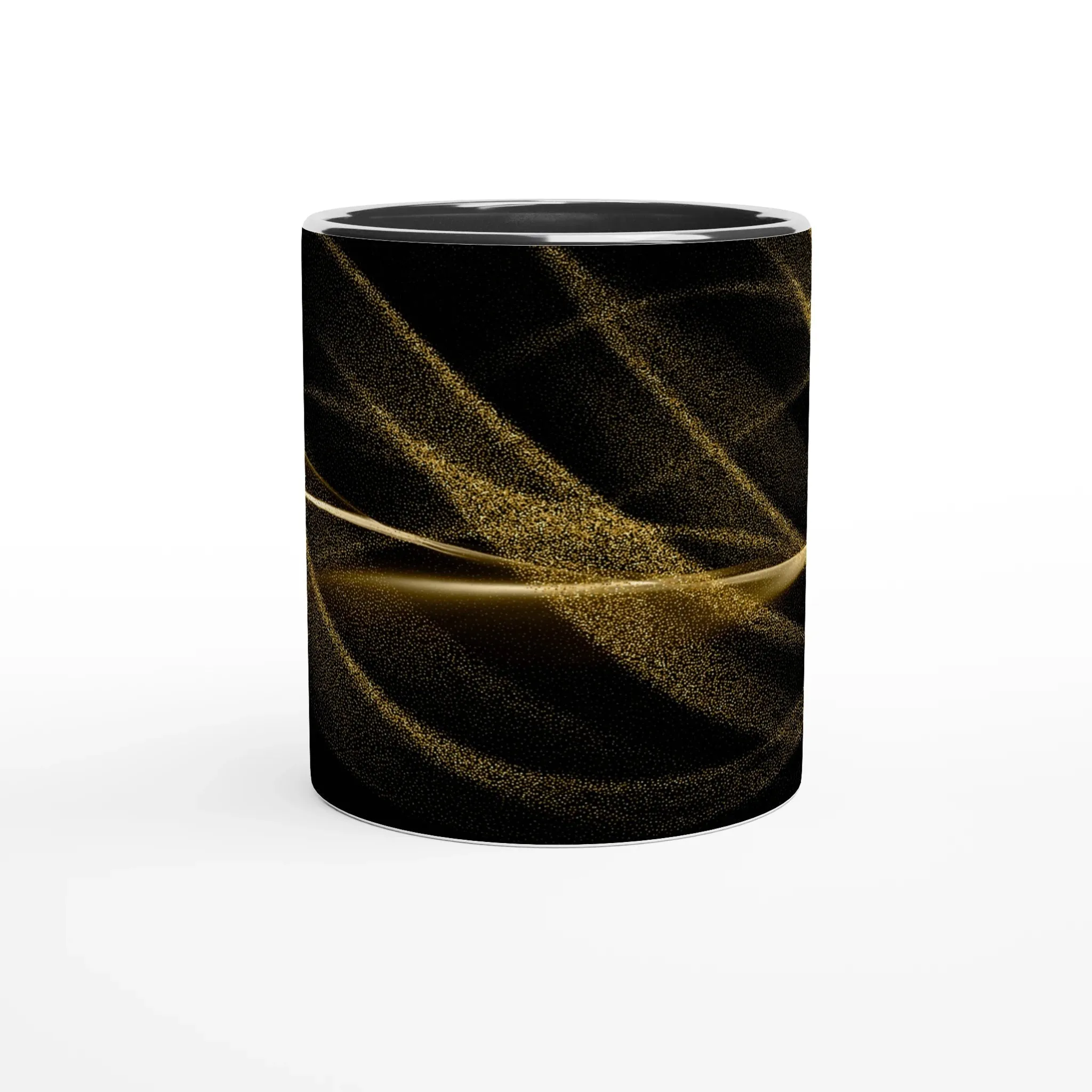 Black and Gold Wavy Dust | Black Ceramic Mug