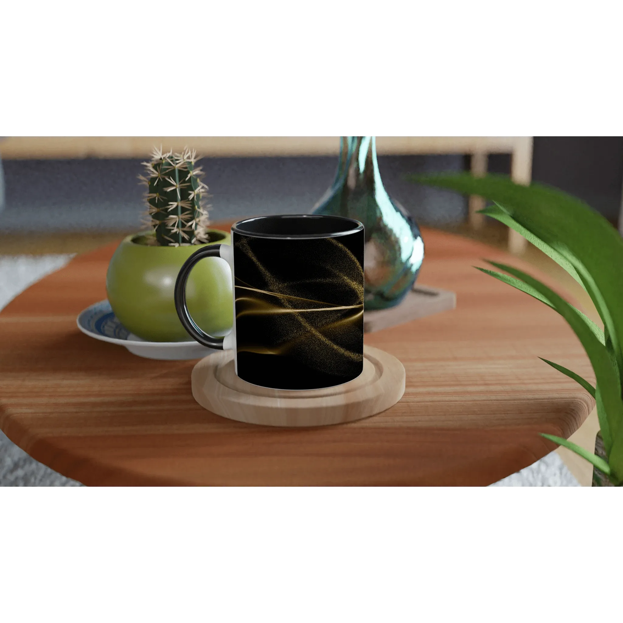 Black and Gold Wavy Dust | Black Ceramic Mug