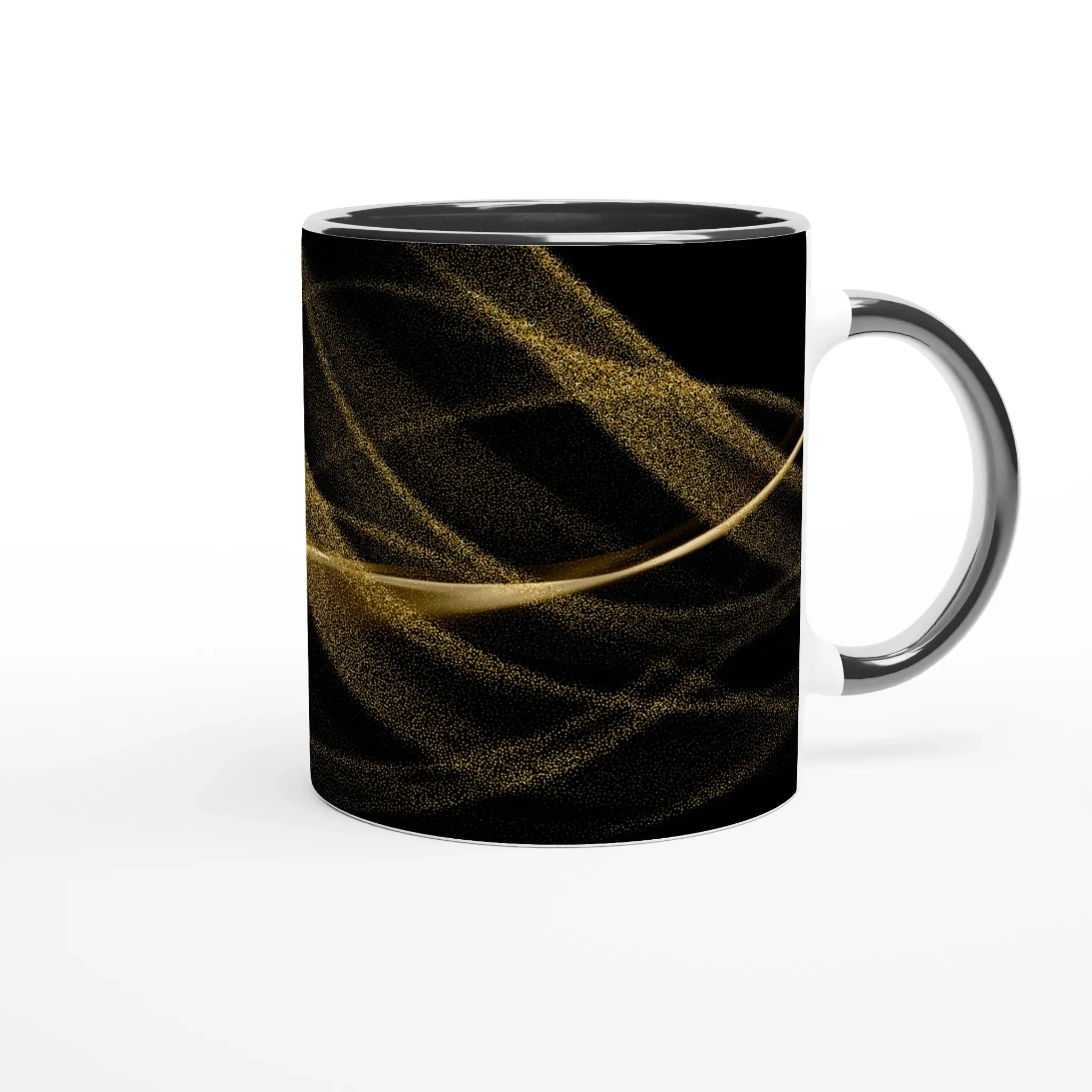 Black and Gold Wavy Dust | Black Ceramic Mug