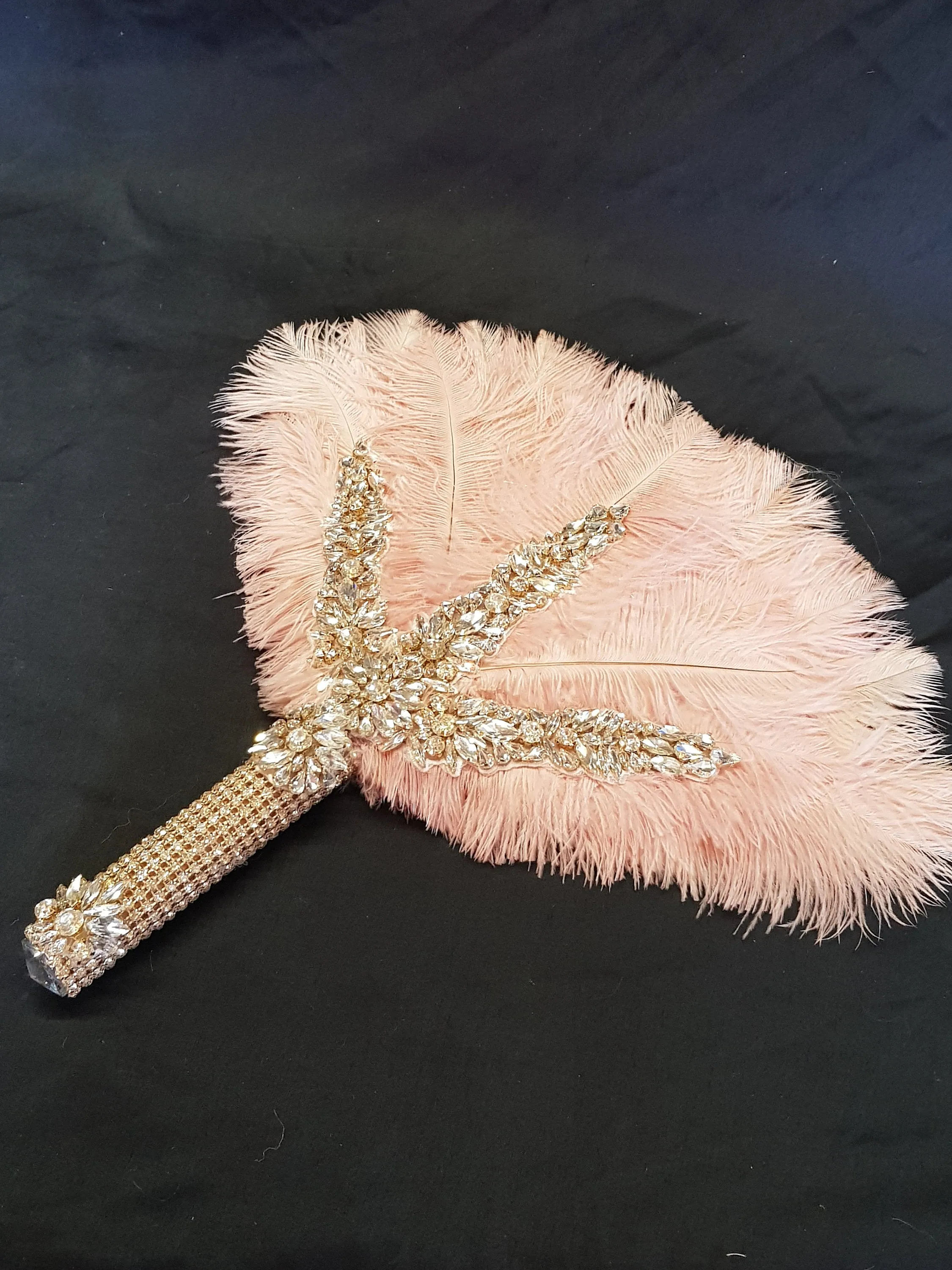 Blush pink Feather Fan bridal hand fan bouquet, READY TO SHIP