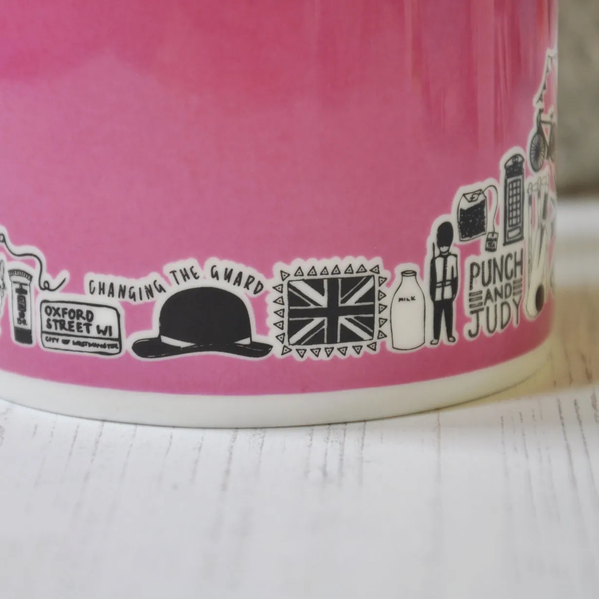 British pink illustrated mug