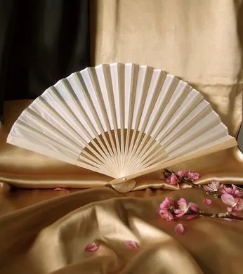 BULK PACK (50) 9" Beige / Ivory Silk Hand Fans for Weddings