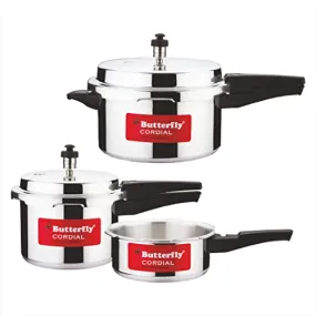 Butterfly Cordial 2 liter, 3 liter & 5 liter Non Induction Bottom Outer Lid Pressure Cooker (Aluminium, Silver), Small