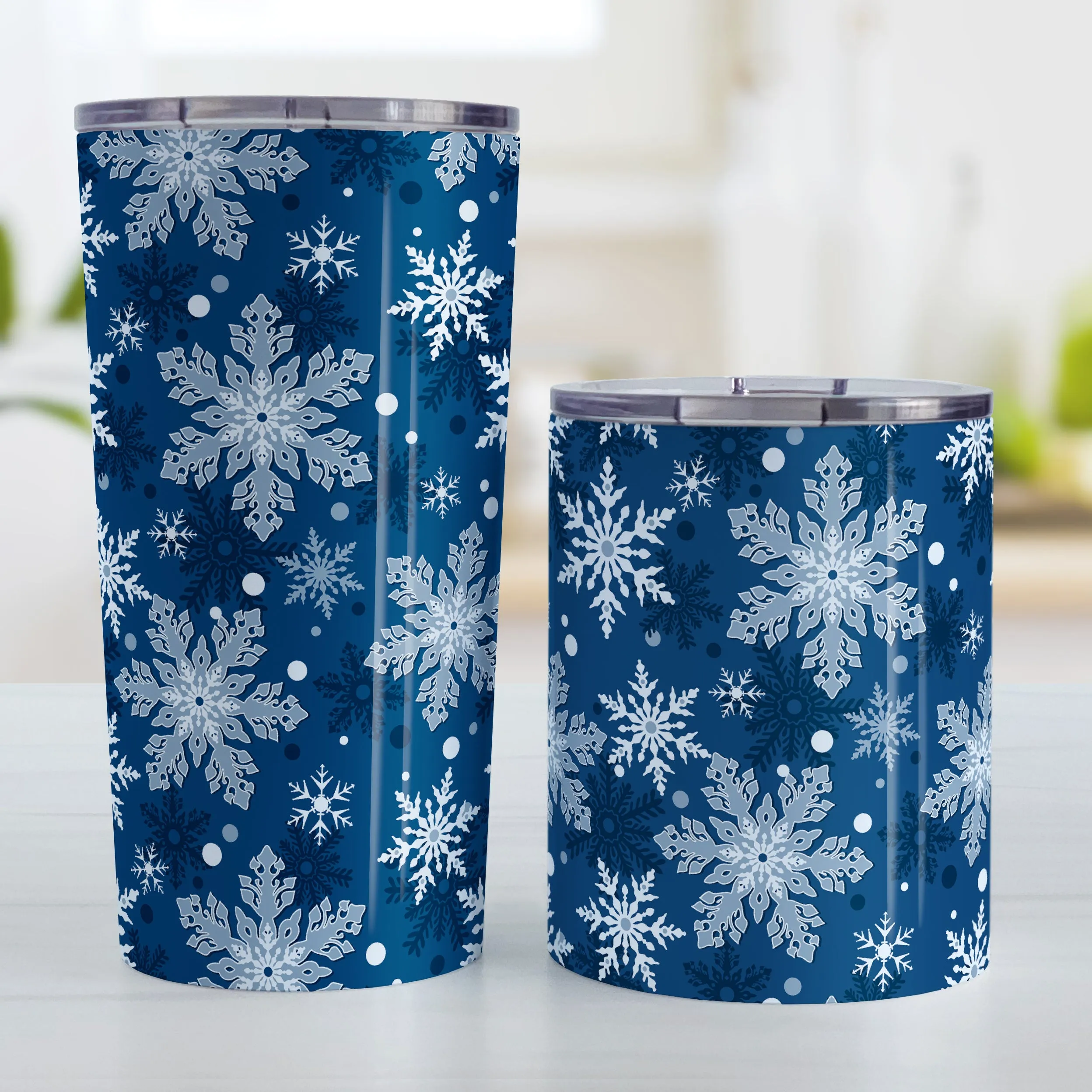 Classic Blue Snowflake Pattern Winter Tumbler Cup