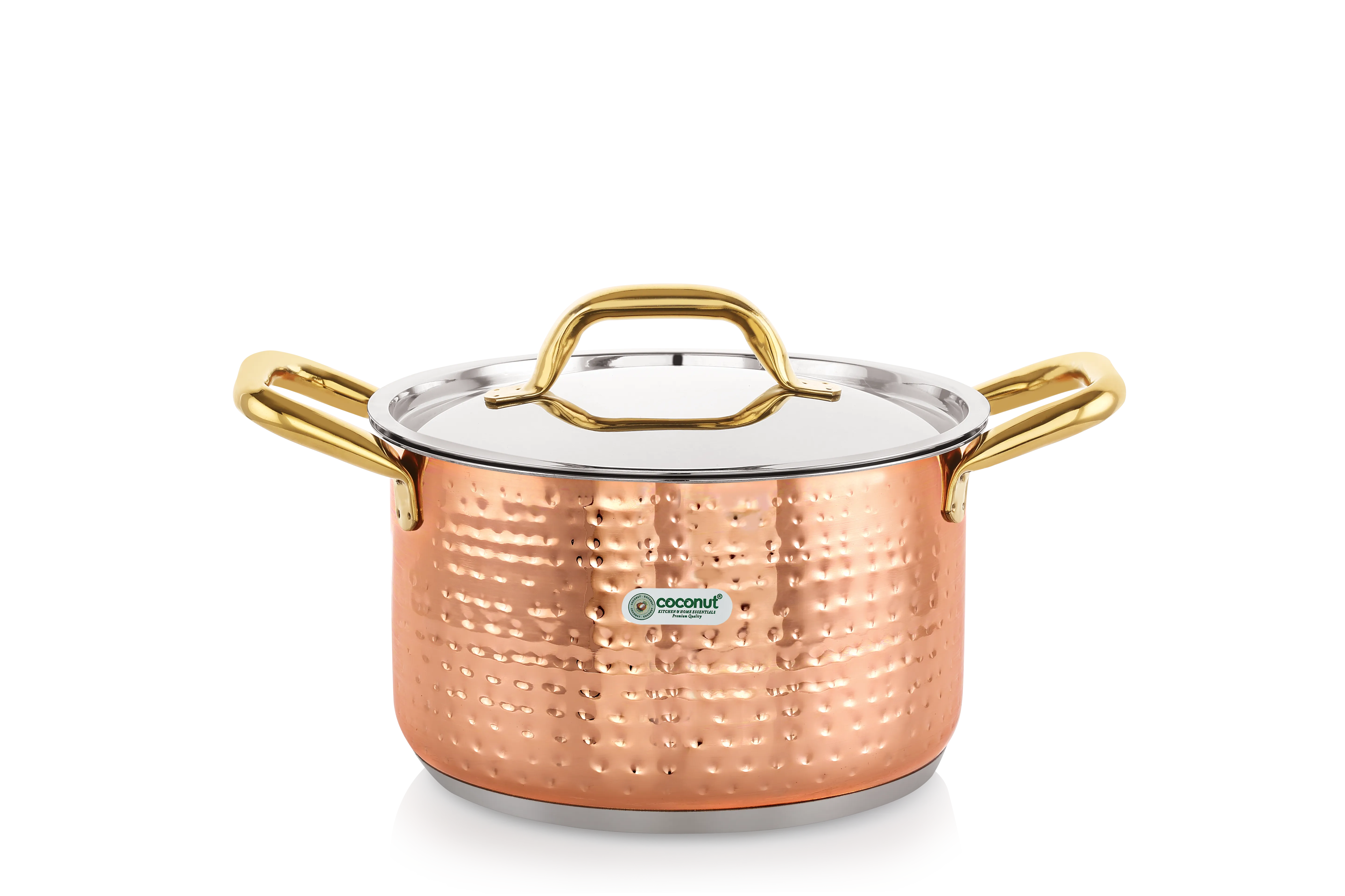 Coconut Serene Stainless Steel Copper Finish Hammered Design Capsulated Stockpot With Lid