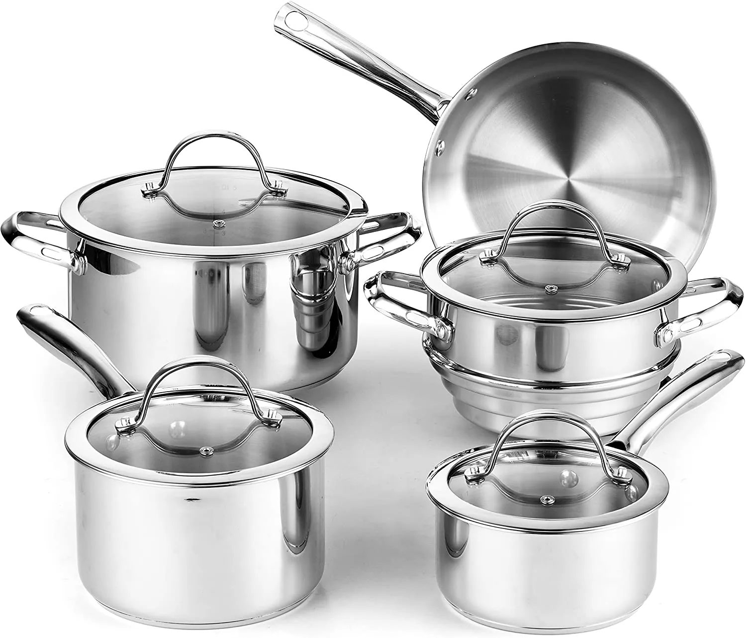 Cooks Standard Classic Stainless Steel Cookware 9-Piece Set Glass Lid