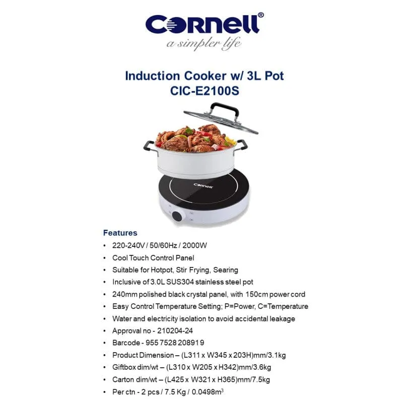 Cornell Induction Cooker with 3.0L Pot CICE2100S