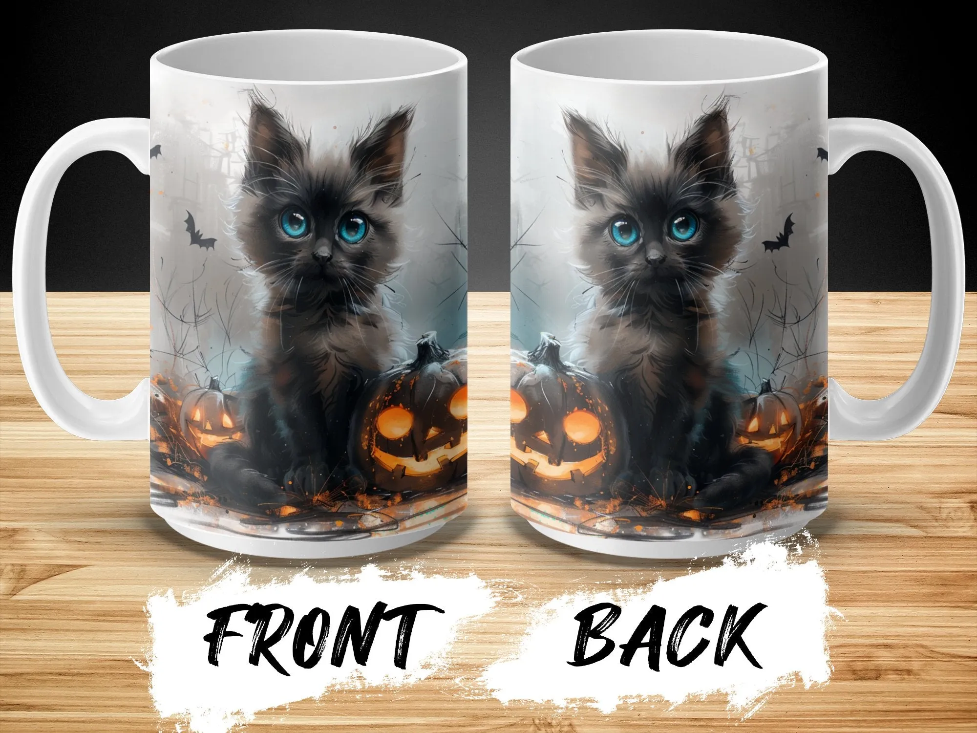 Cute Halloween Black Cat with Pumpkins 15 oz Mug