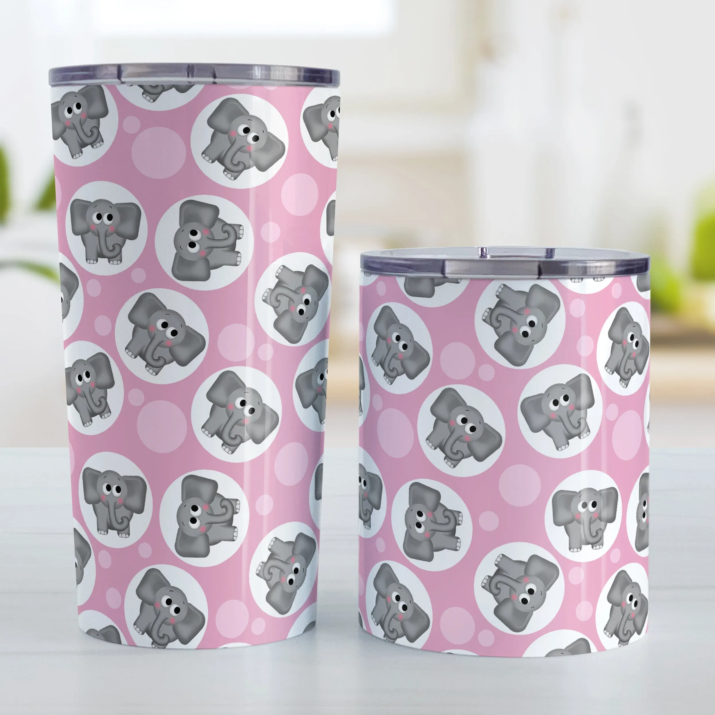 Cute Pink Elephant Pattern Tumbler Cup