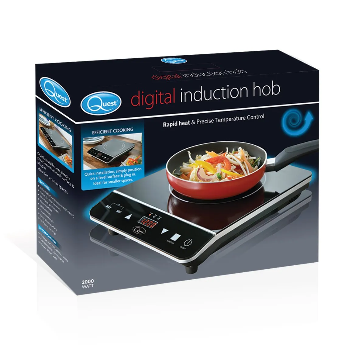 Digital Induction Hob Hot Plate with 10 Temperature Settings and Touch Control, Single, 2000 W, Black