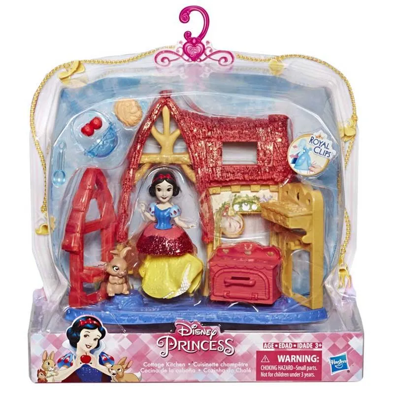 Disney Princess Cottage Kitchen and Snow White Doll, Royal Clips Fashion, One-Clip Skirt