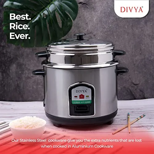 DIVYA Stainless Steel 1.8 Liters Cylinder Electric Rice Cooker 700W and Steamer