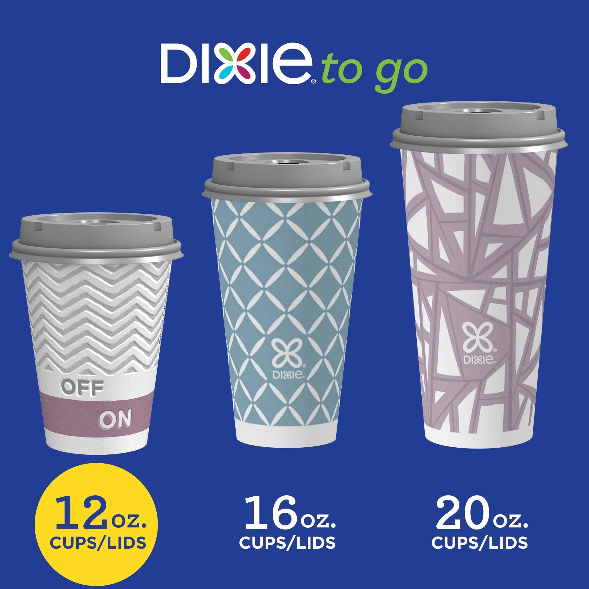 Dixie To Go Disposable Paper Cups with Lids, 12 oz, Multicolor, 20 Count