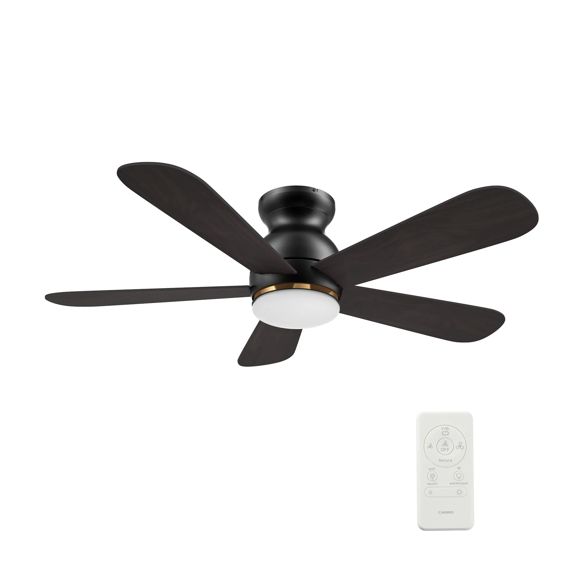 DUBOIS 48 inch 5-Blade Flush Mount Smart Ceiling Fan with LED Light Kit & Remote- Black/Walnut & Barnwood (Reversible Blades)