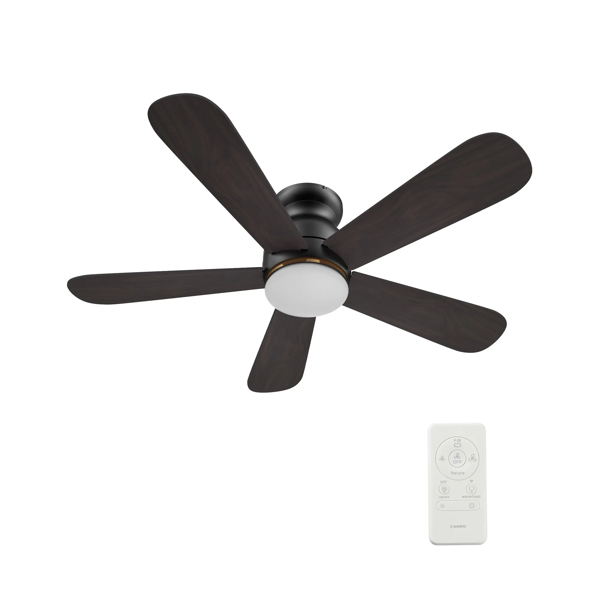 DUBOIS 48 inch 5-Blade Flush Mount Smart Ceiling Fan with LED Light Kit & Remote- Black/Walnut & Barnwood (Reversible Blades)