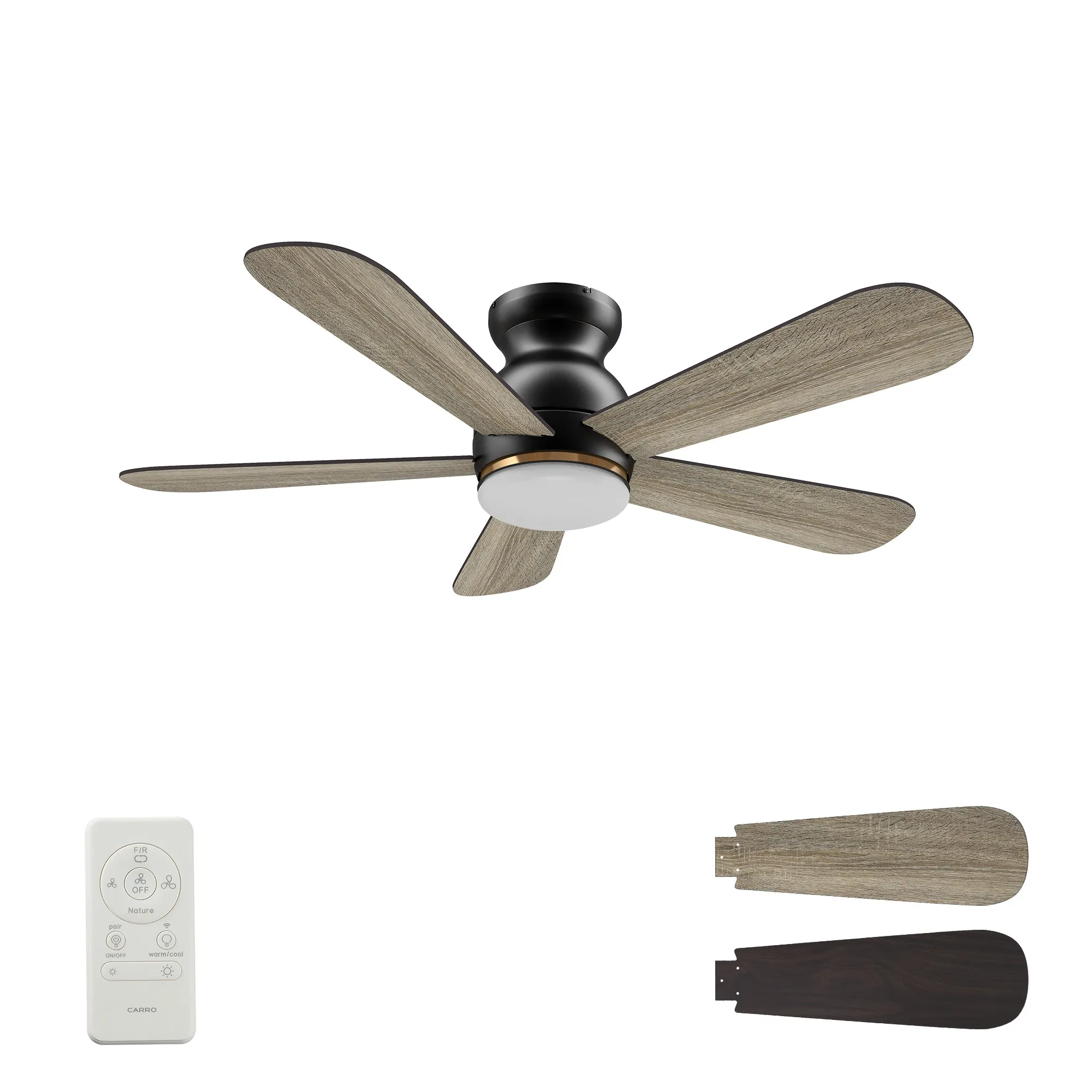 DUBOIS 48 inch 5-Blade Flush Mount Smart Ceiling Fan with LED Light Kit & Remote- Black/Walnut & Barnwood (Reversible Blades)