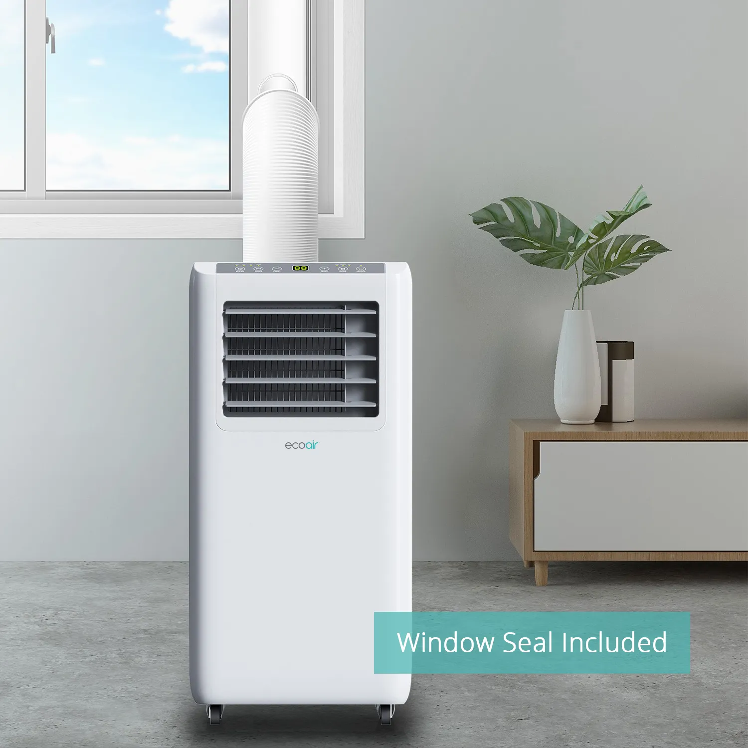 EcoAir 4-in-1 Portable Air Conditioner 9000 BTU with Remote Control. Powerful Energy Saving Air Conditioning with Energy Efficiency Rating Class A | Free Window Seal Kit | Crystal MK3