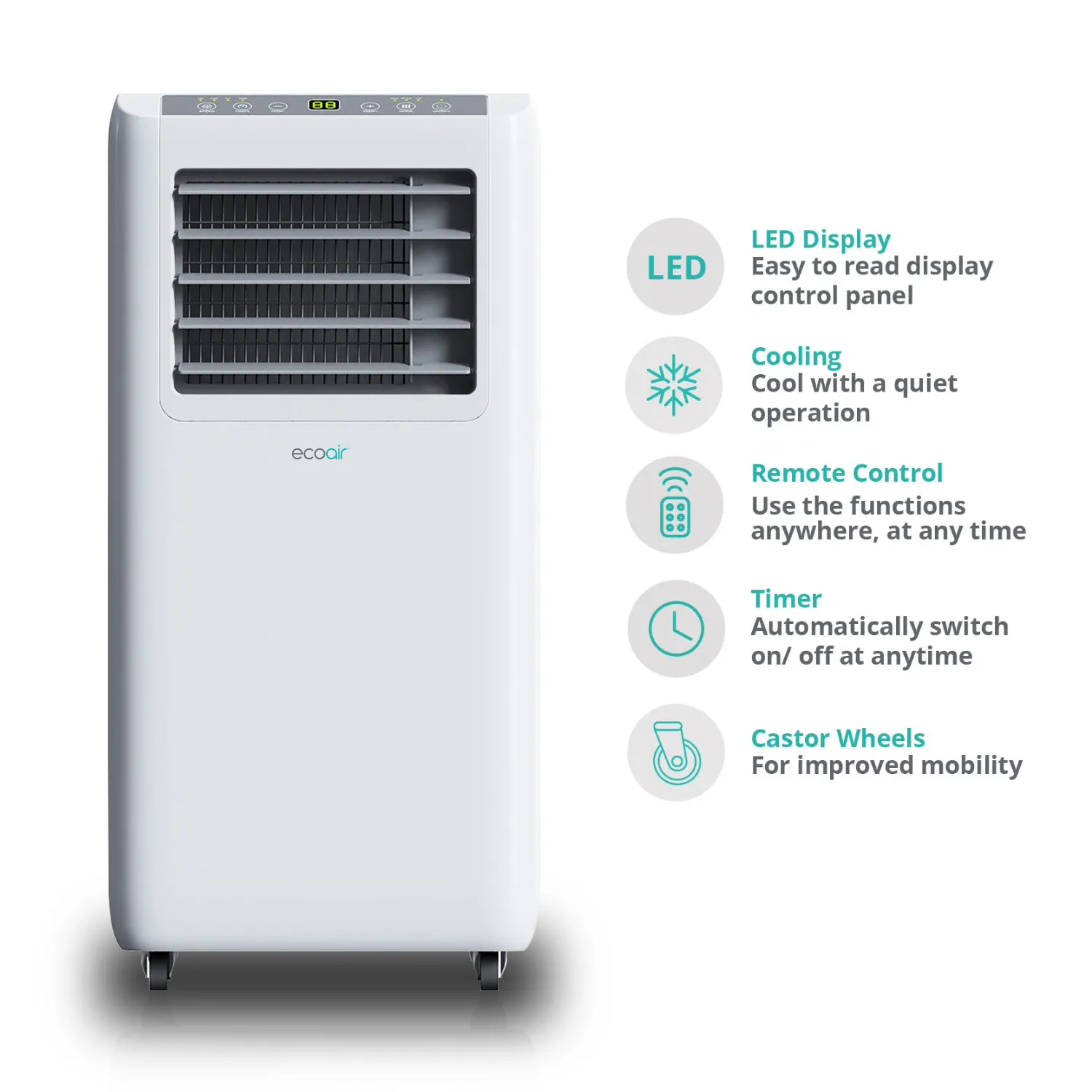 EcoAir 4-in-1 Portable Air Conditioner 9000 BTU with Remote Control. Powerful Energy Saving Air Conditioning with Energy Efficiency Rating Class A | Free Window Seal Kit | Crystal MK3