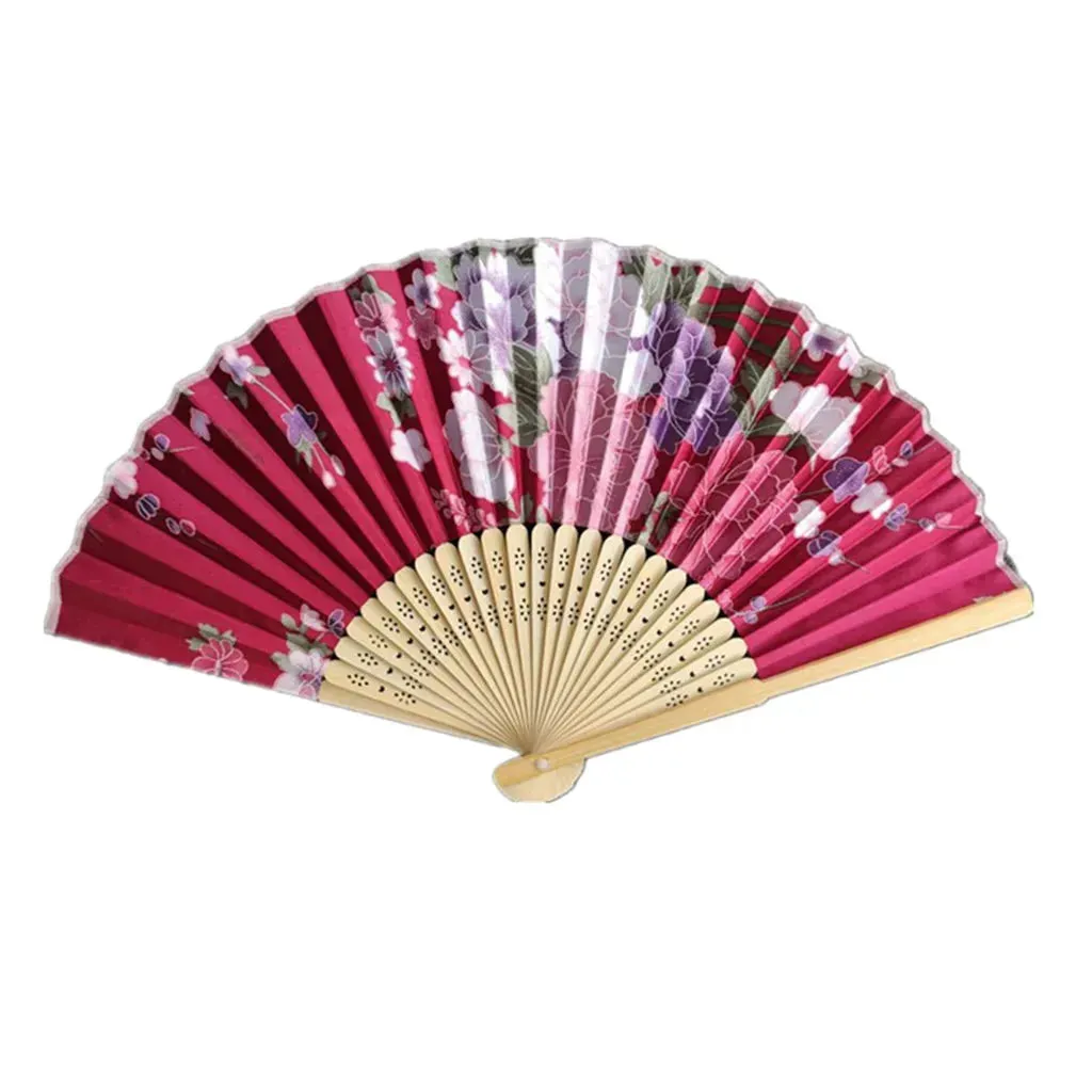 Elegant Foldable Cloth Hand Fans with Bamboo Ribs and Floral Print - Ideal for Weddings, Parties, and Dance Performances