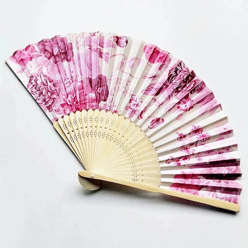 Elegant Foldable Cloth Hand Fans with Bamboo Ribs and Floral Print - Ideal for Weddings, Parties, and Dance Performances