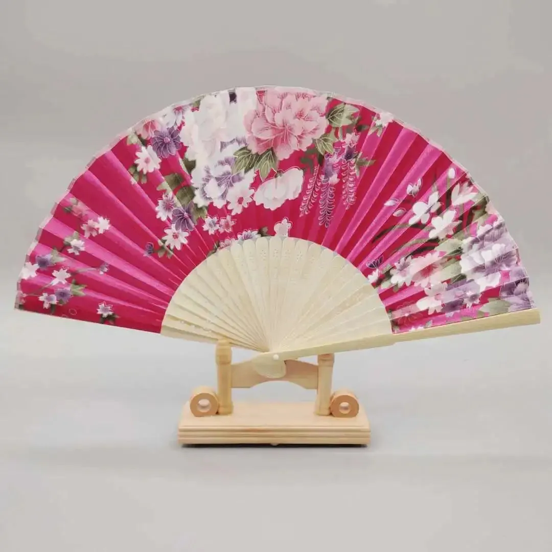 Elegant Foldable Cloth Hand Fans with Bamboo Ribs and Floral Print - Ideal for Weddings, Parties, and Dance Performances