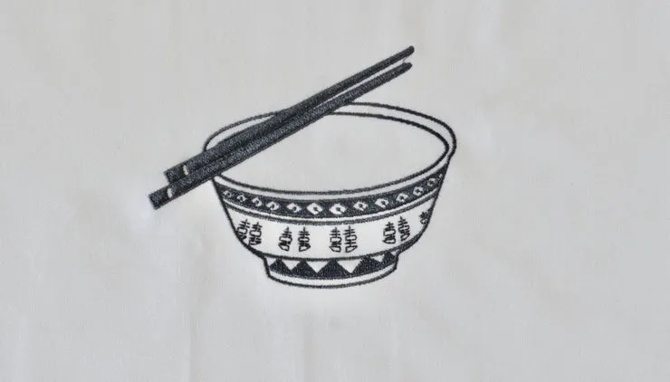 Embroidered Rice Bowl Tea Towel by Zest of Asia, Grey