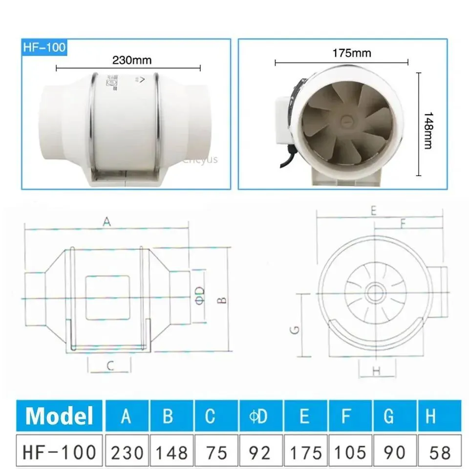 Exhaust Fan Home Silent Inline Pipe Duct Fan