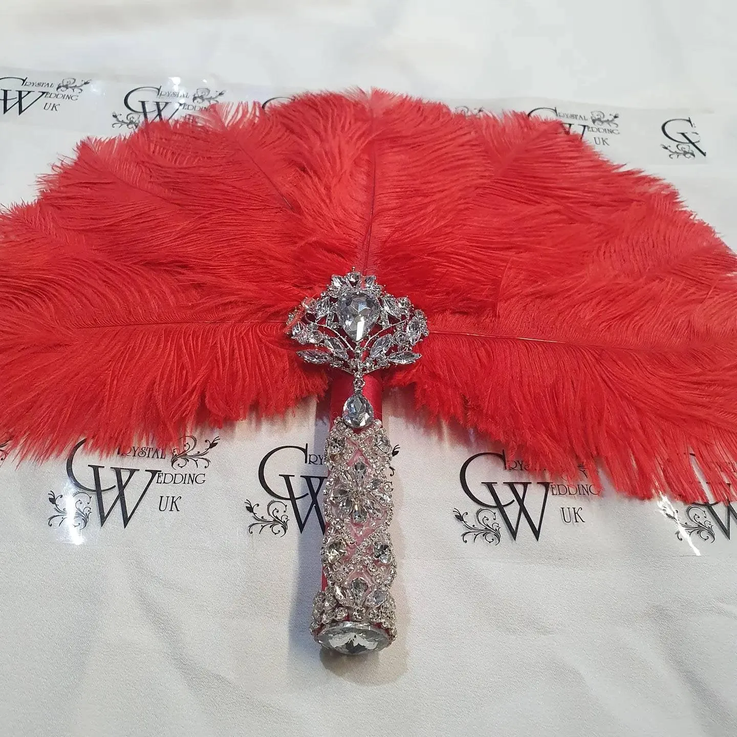 Feather Fan bouquet luxury alternative Bouquet Great Gatsby wedding style -ANY COLOUR by Crystal wedding uk