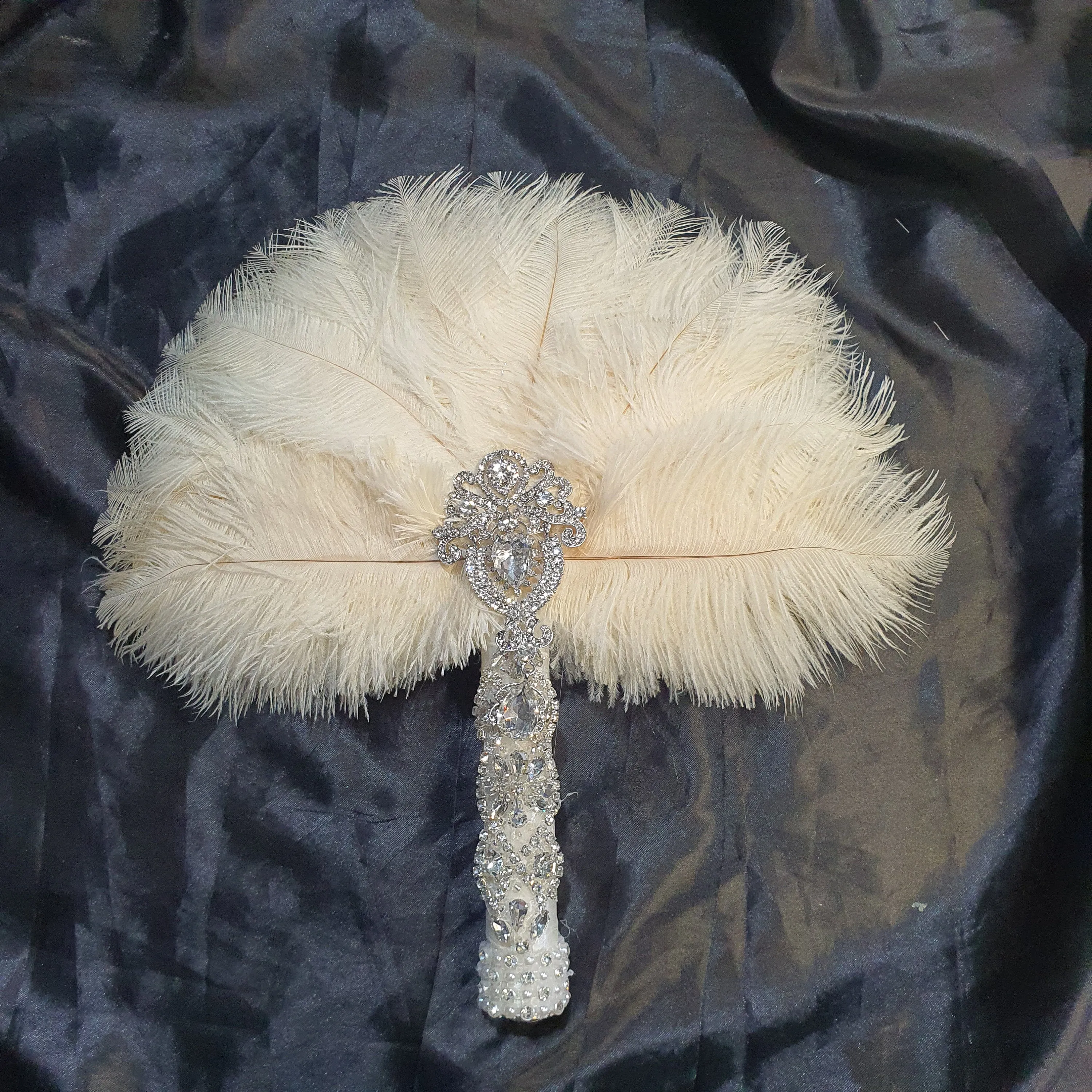 Feather Fan bridal hand fan, Ostrich feather wedding fan. by Crystal wedding uk