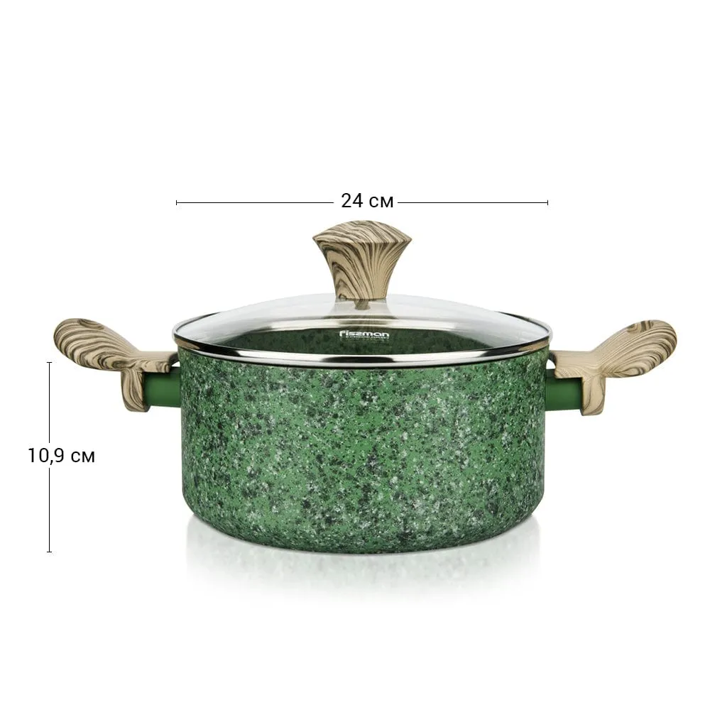 Fissman Stockpot Malachite 24x10.9cm/4.7 Ltr With Glass Lid With Induction Bottom (Aluminium With Non-Stick Coating)