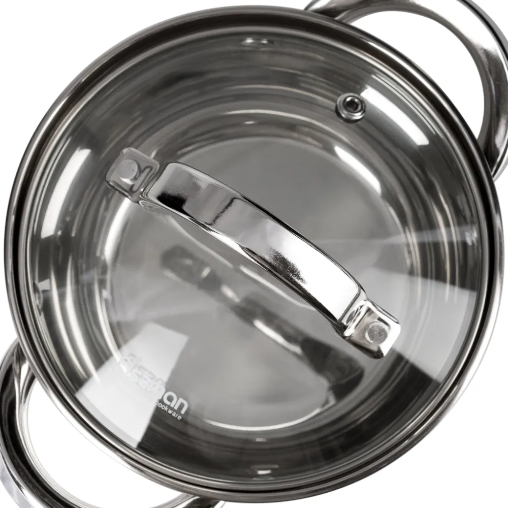 Fissman Stockpot with Glass Lid 1300mL with Measuring Mark, Stainless Steel 18/10 Inox30 Stockpot Felina Series