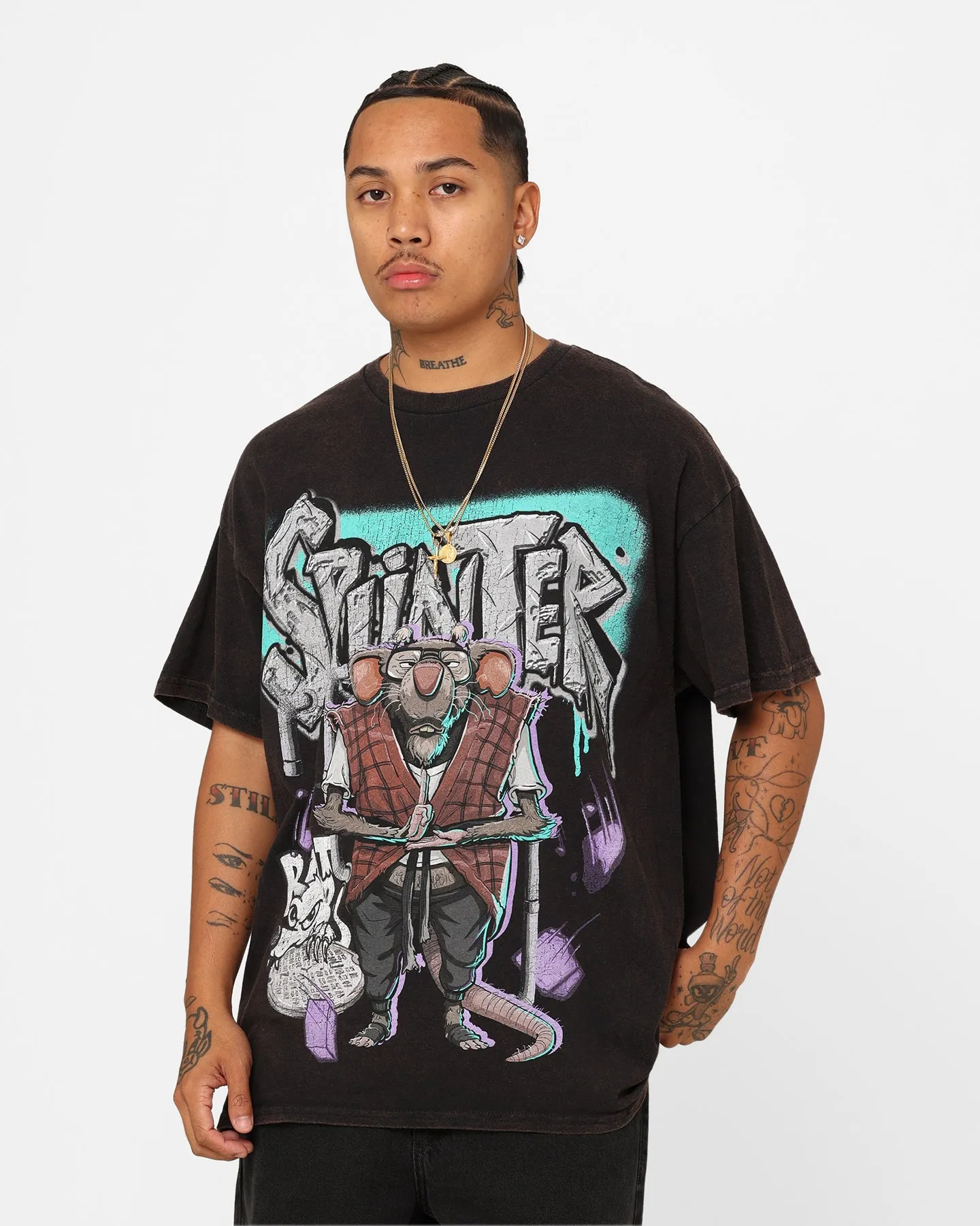 Goat Crew X Teenage Mutant Ninja Turtles Splinter Vintage T-Shirt Black Wash