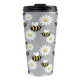 Happy Bee and Daisy Pattern Travel Mug