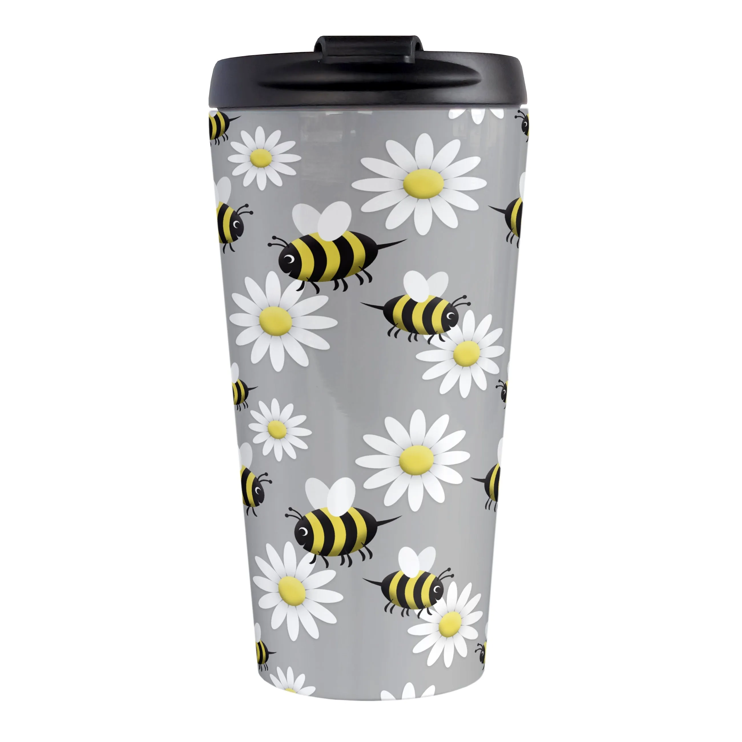 Happy Bee and Daisy Pattern Travel Mug