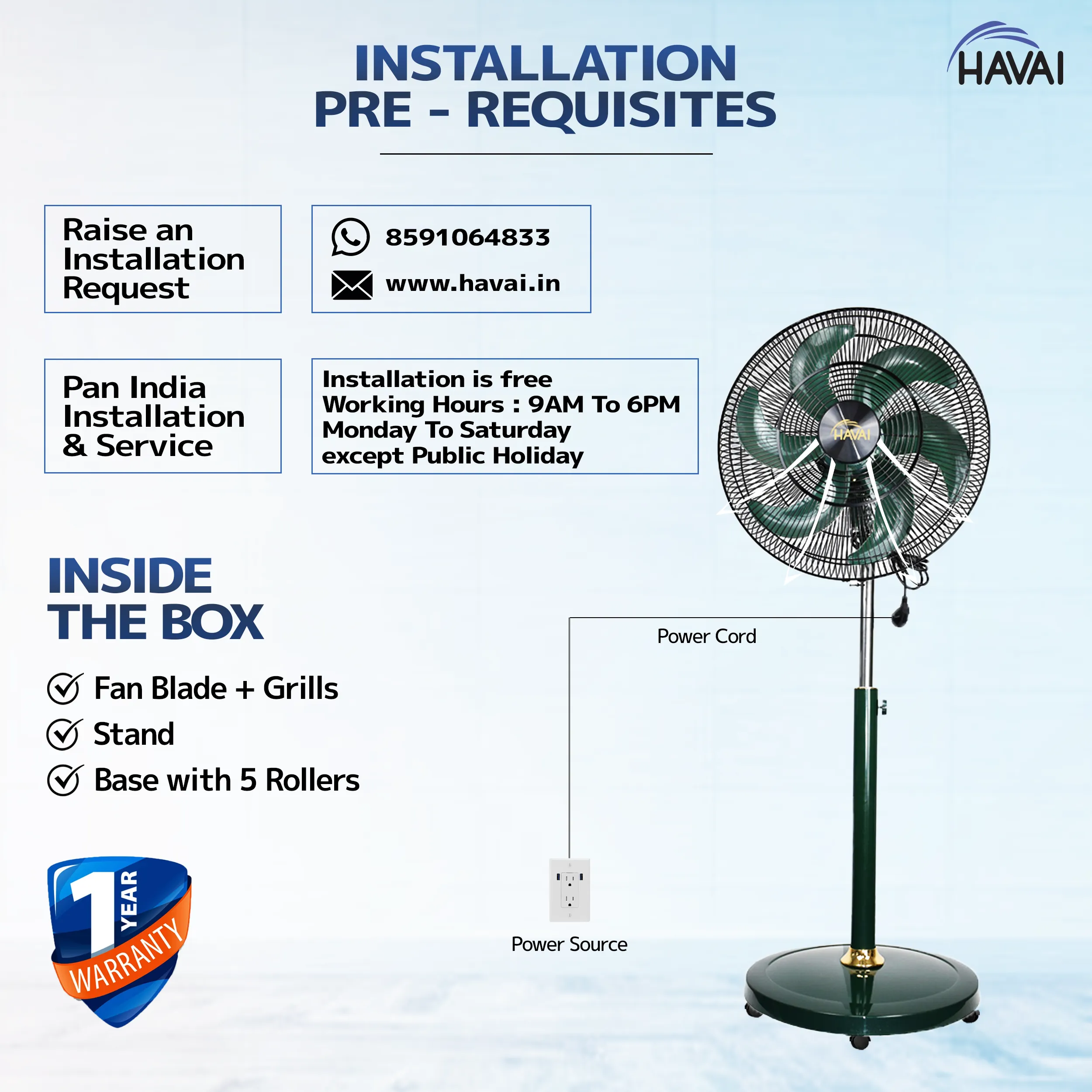 Havai BLDC 18" Pedestal Fan, Soundless, 50% Savings On Electricity, High Velocity,For Commercial And Residential Use, Assembly Included , Green - Without Remote