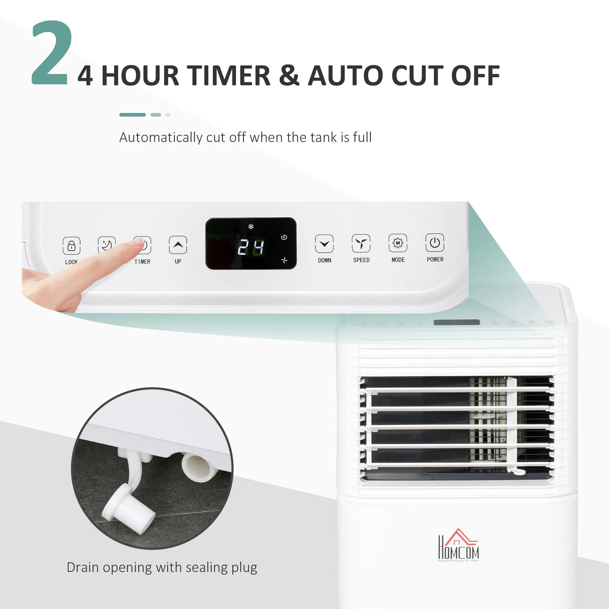 HOMCOM 1122W Compact Portable Mobile Air Conditioner Unit Cooling Dehumidifying Ventilating w/ Fan Remote LED Display 24 Hr Timer Auto Shut-Down Home Office Summer 4 Modes White