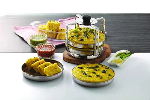 Komal Stainless Steel Dhokla Stand Suitable for Inner Lid Cooker 3 Plates,Silver