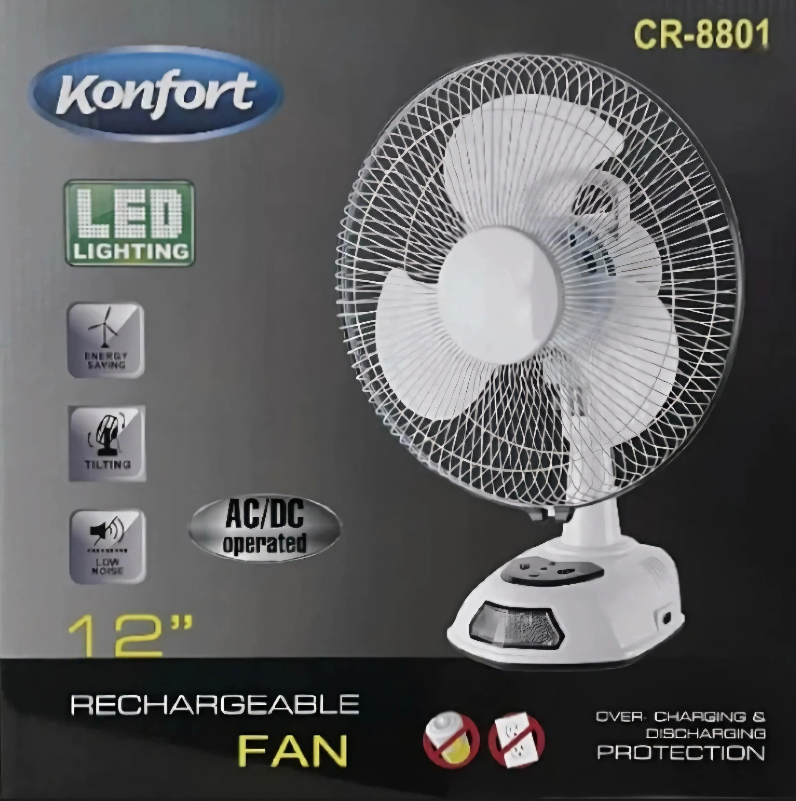 Konfort Rechargeable Desk Fan 12"