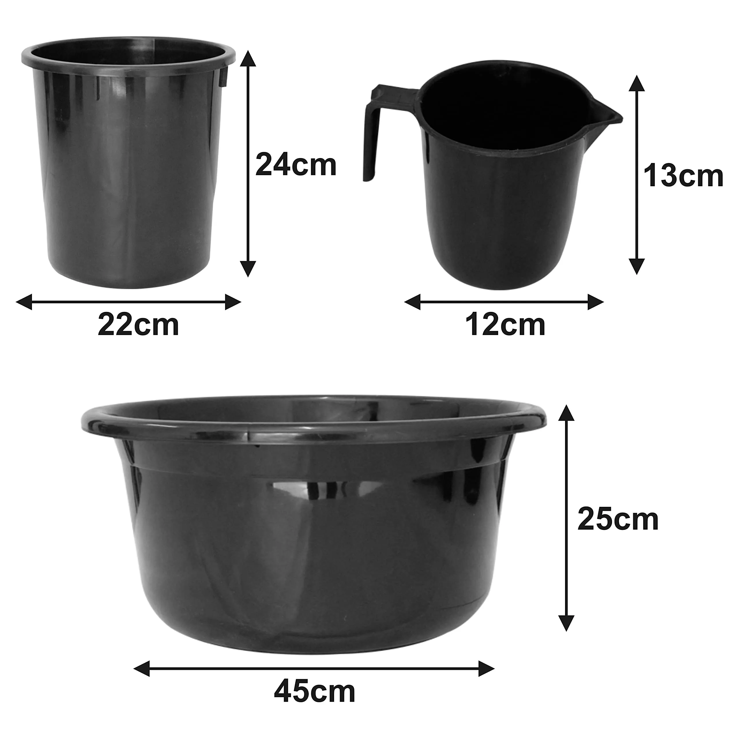 Kuber Industries 3 Pieces Plastic Mug, Dustbin & Tub Set (Black)