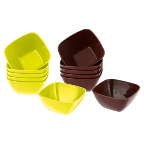 Kuber Industries Bowls|Plastic Serving Square Bowls|Katori for Kitchen|Microwave Safe Bowls for Rice|Soup|Pasta|250 ML|Pack of 12 (Multicolor)