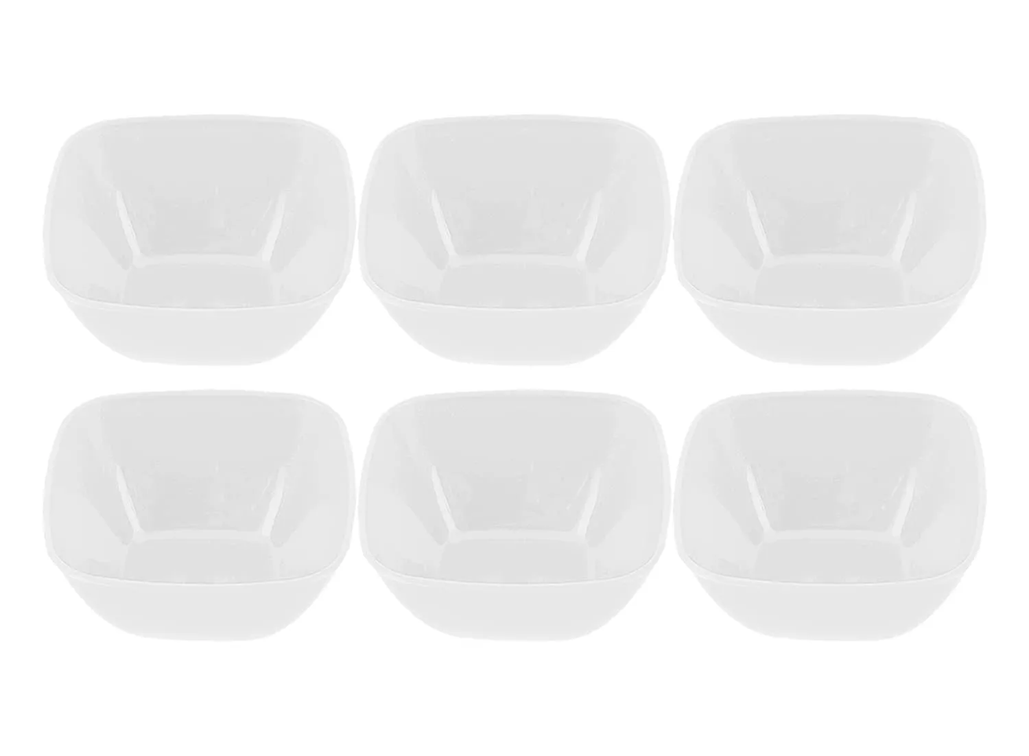 Kuber Industries Bowls|Plastic Serving Square Bowls|Katori for Kitchen|Microwave Safe Bowls for Rice|Soup|Pasta|250 ML|Pack of 6 (White)