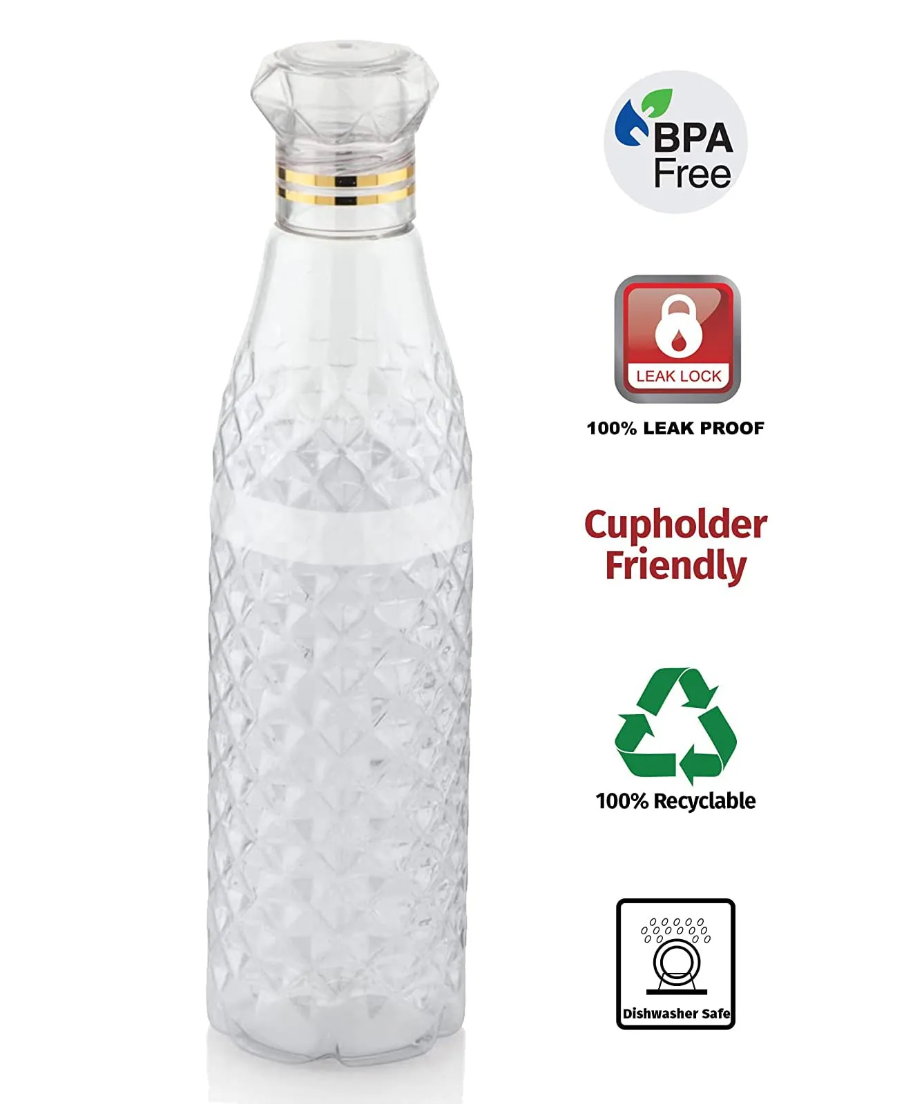 Kuber Industries Plastic Ragular Crystal Design Water Bottle For Home & Traveling, 1Ltr. Set of 3 (Transparent) 54KM4305