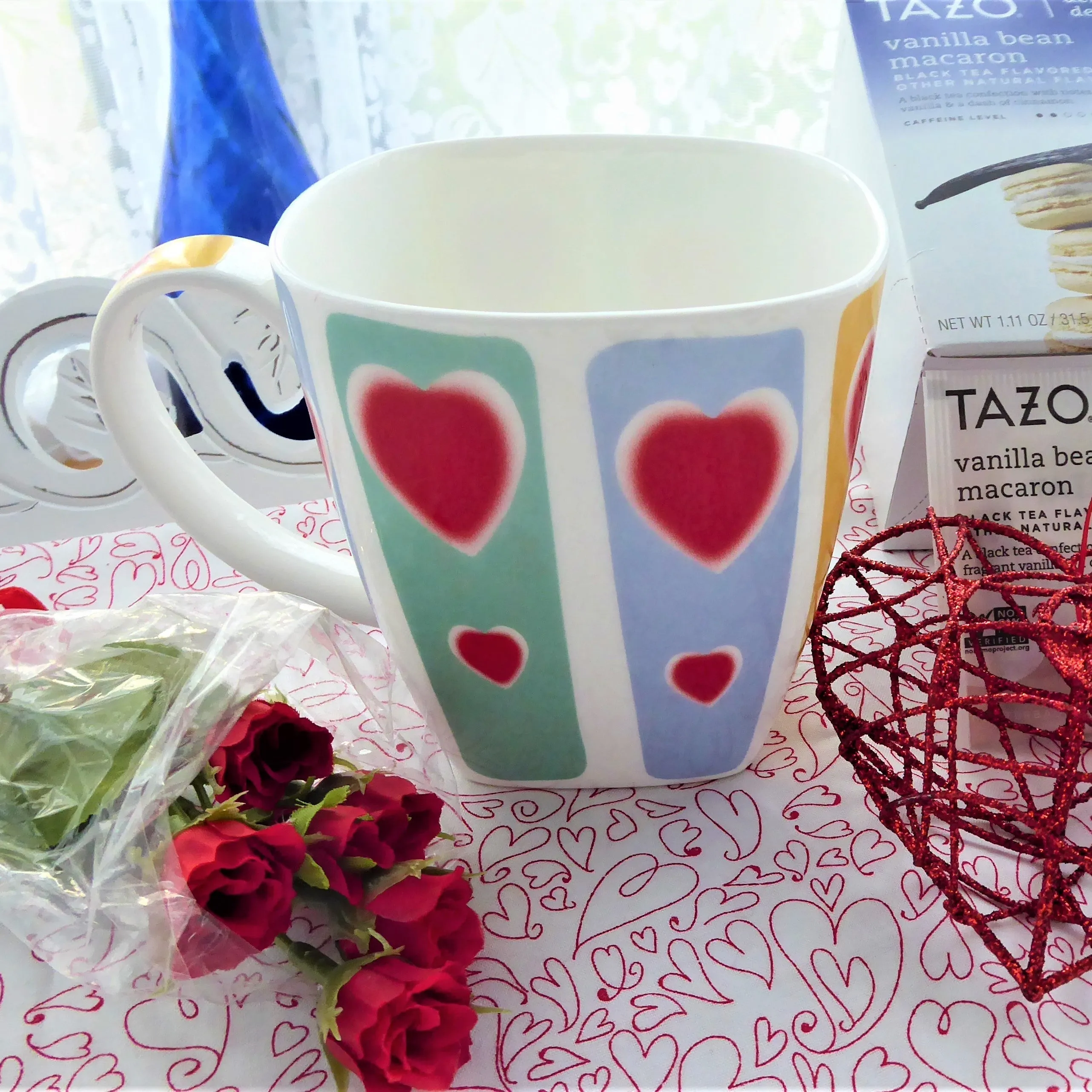 Large Valentine Hearts Mug Stripes 12 Ounces English Bone China Crown Trent Square