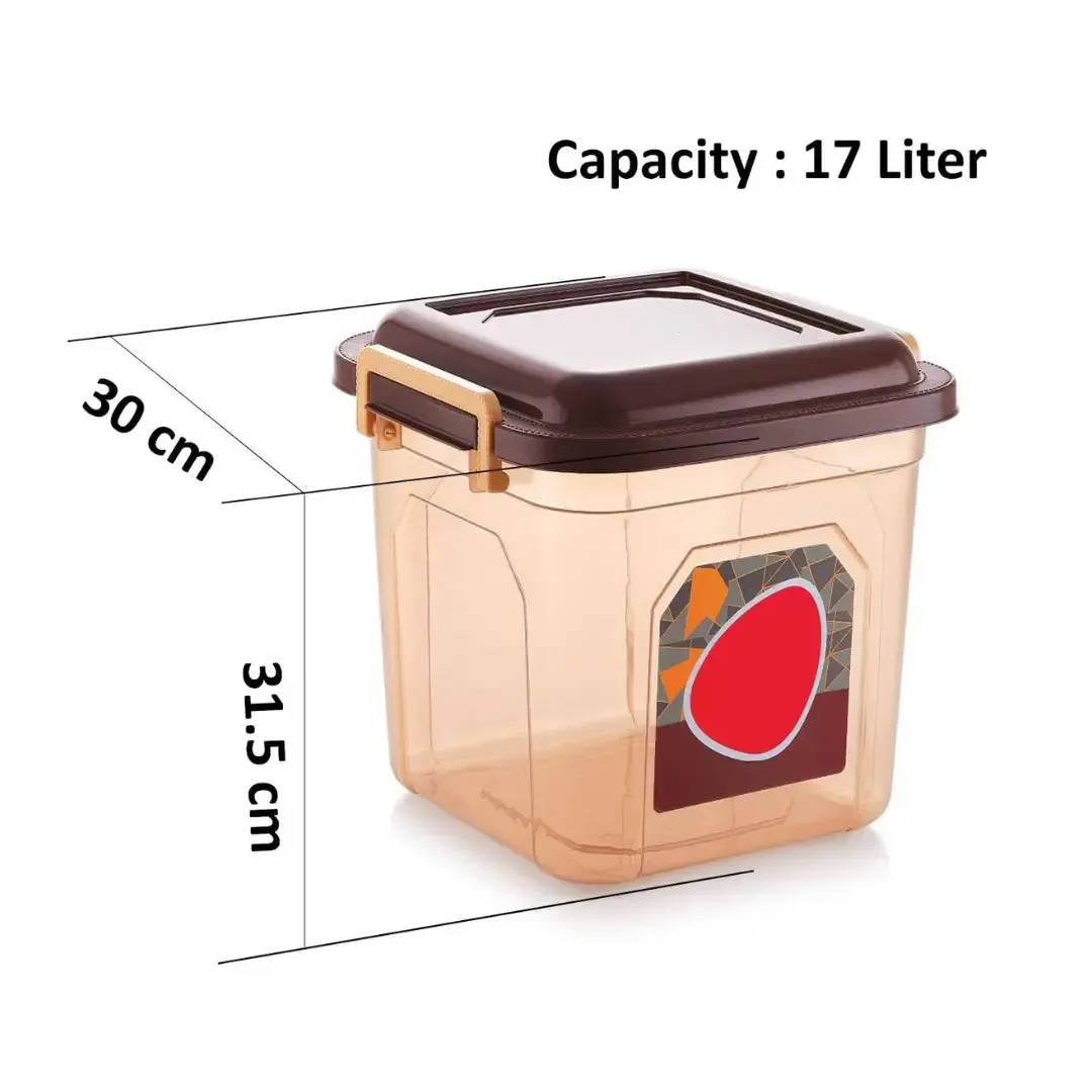 Liza Airtight Plastic 17L Brown Square Food Storage Container for Kitchen Storage