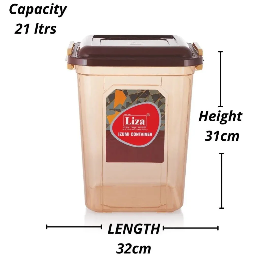 Liza Airtight Plastic 21Ltr Brown Square Food Storage Container for Kitchen Storage