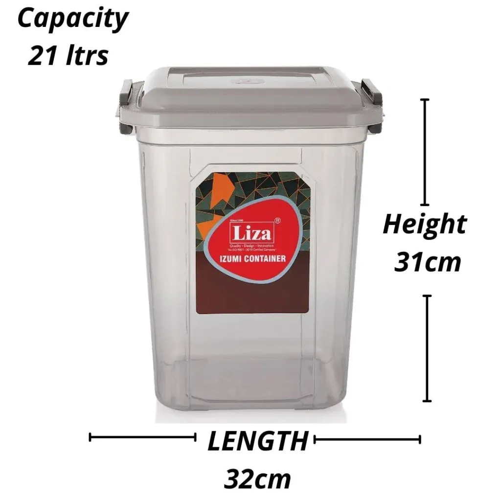 Liza Airtight Plastic 21Ltr Grey Square Food Storage Container for Kitchen Storage