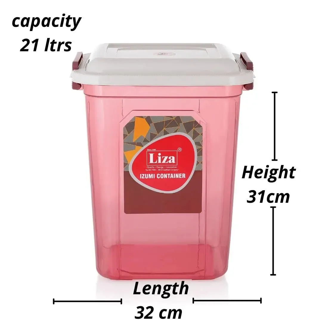 Liza Airtight Plastic 21Ltr Pink Square Food Storage Container for Kitchen Storage