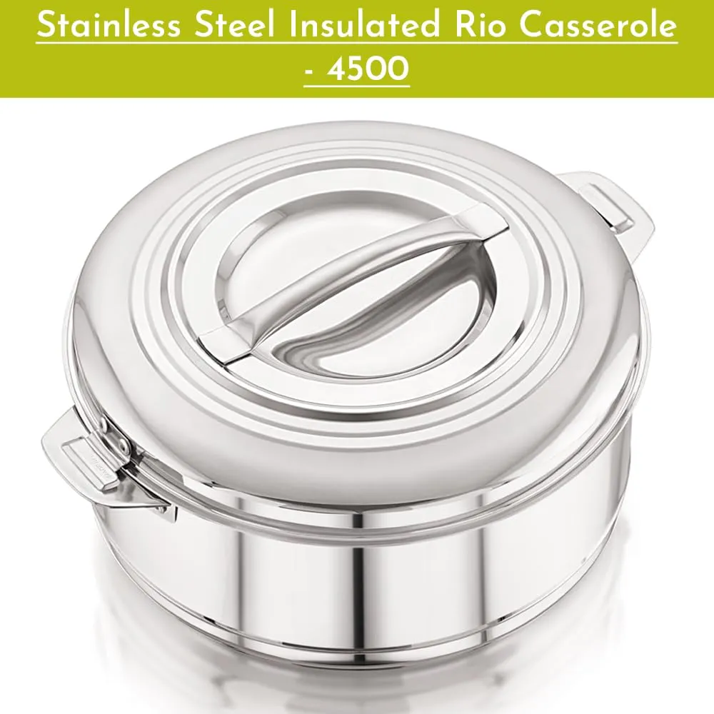 Magnus Rio Hot & Cold Double Walled Stainless Steel Casserole with Lid for 5000 ML, Silver | PU Insulated | Hot & Cold | Hygiene | Odourless | Stylish Design | Versatile Use for storing Rice-Gravy-Roti