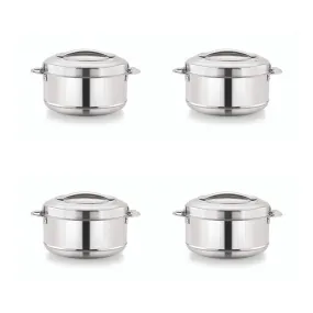 Magnus Rio Hot & Cold Double Walled Stainless Steel Casserole with Lid |Silver |PU Insulated | Hygiene | Odourless | Stylish Design | Versatile Use for storing Rice-Gravy-Roti Set of 4 (1000 ml Each)